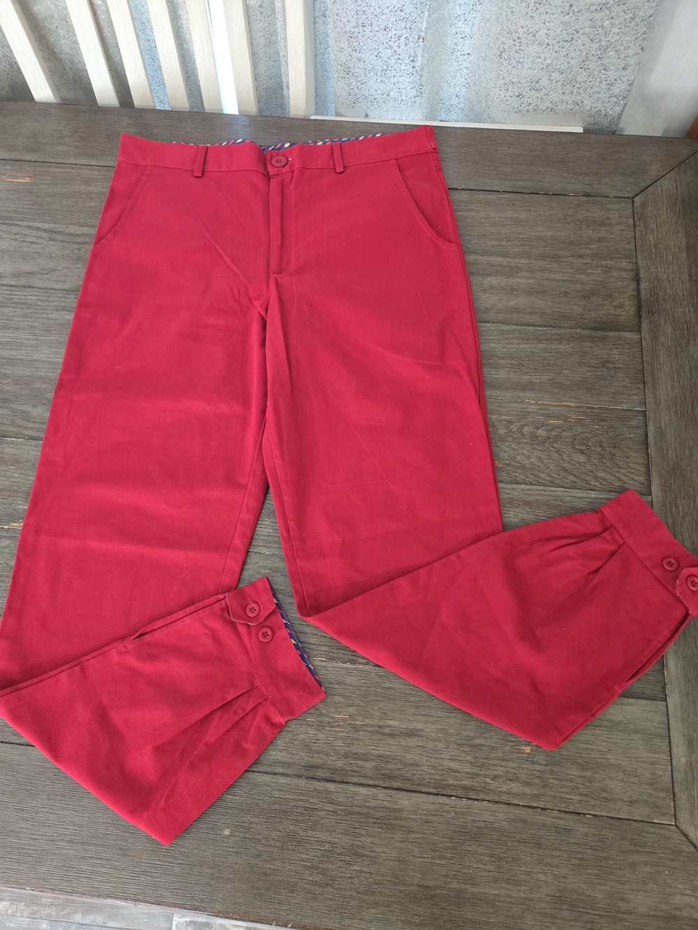 Fields Outfitting Red Triple Pleated Pants Size 36 Cuff Button Ankle Trousers